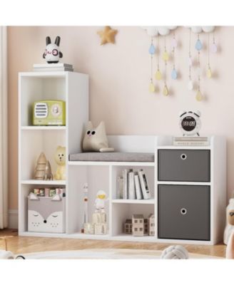  Kids Bookshelf and Toy Storage with Reading Nook and Seat Cushion