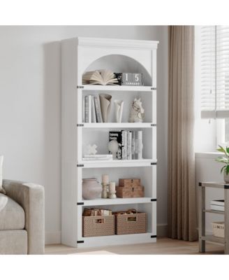 68.7" Tall Farmhouse Arched 5-Tier Wooden Bookcase, Curved Storage Rack