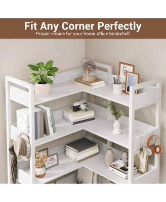 5-Tier Convertible Retro Corner Bookshelf, Dual Splicing Modes Display Storage Shelf