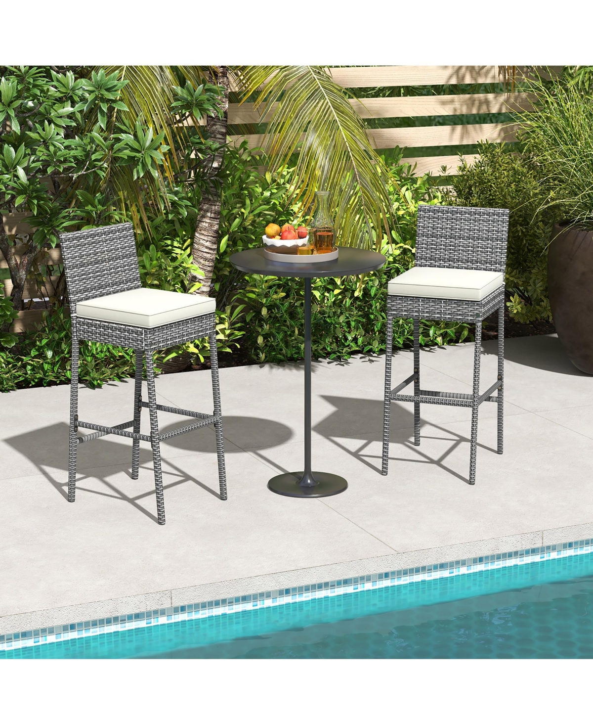 Gymax Pcs Patio Wicker Barstools Bar Height Chairs W/ Cushions Backyard
