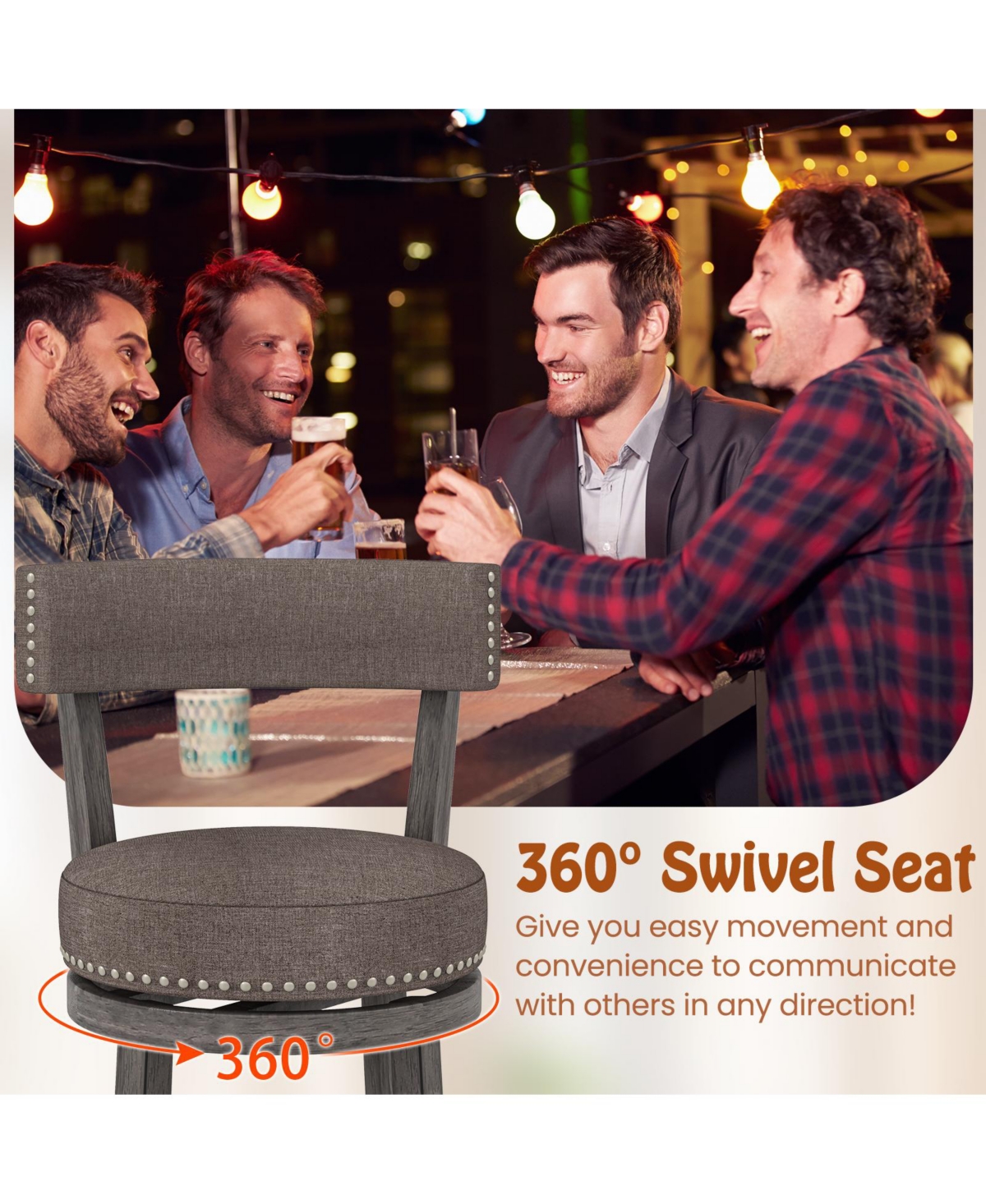Gymax Bar Height Chairs Set of 2 w/ 360degree(s) Swivel Seat Back and Cushioned Seat