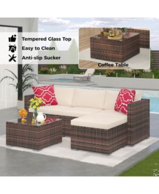 Patio Furniture Set, Outdoor Glass Table and Cushions with Rattan Wicker Chairs, Patio Furniture Set for Porch, Balcony, Backyard