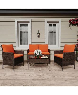 4 Pieces Patio Furniture Set, Outdoor Furniture with Soft Cushions and Coffee Table, All-Weather Rattan Outdoor Patio Set with Seats