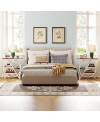 3-Tier End Table Set of 2, Narrow Sofa Side Table with Storage, Industrial Nightstand with Geometric Metal Frame