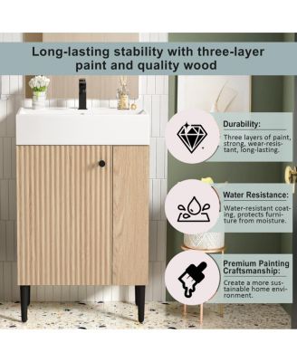 Freestanding Bathroom Vanity with Ceramic Sink, Side Storage Cabinet, Soft Close Door for Small Spaces