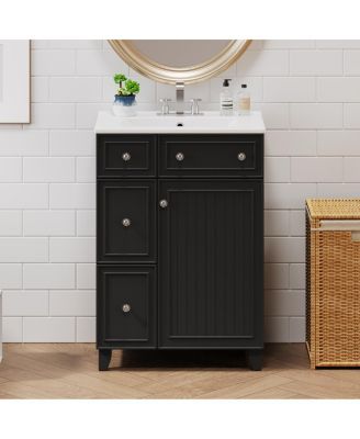 Bathroom Vanity Cabinet with Ceramic Sink, 2 Drawers and Door, Compact Storage for Small Spaces