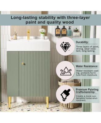 Freestanding Bathroom Vanity with Ceramic Sink, Side Storage Cabinet, Soft Close Door for Small Spaces