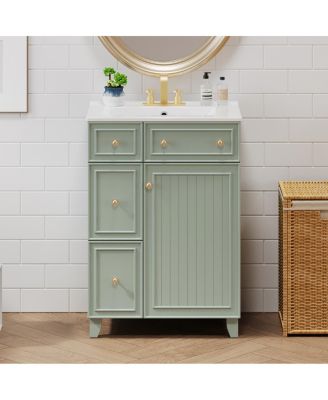 Bathroom Vanity Cabinet with Ceramic Sink, 2 Drawers and Door, Compact Storage for Small Spaces