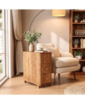 Solid Wood Nightstand with 3 Drawers, Narrow Farmhouse Bedside Table