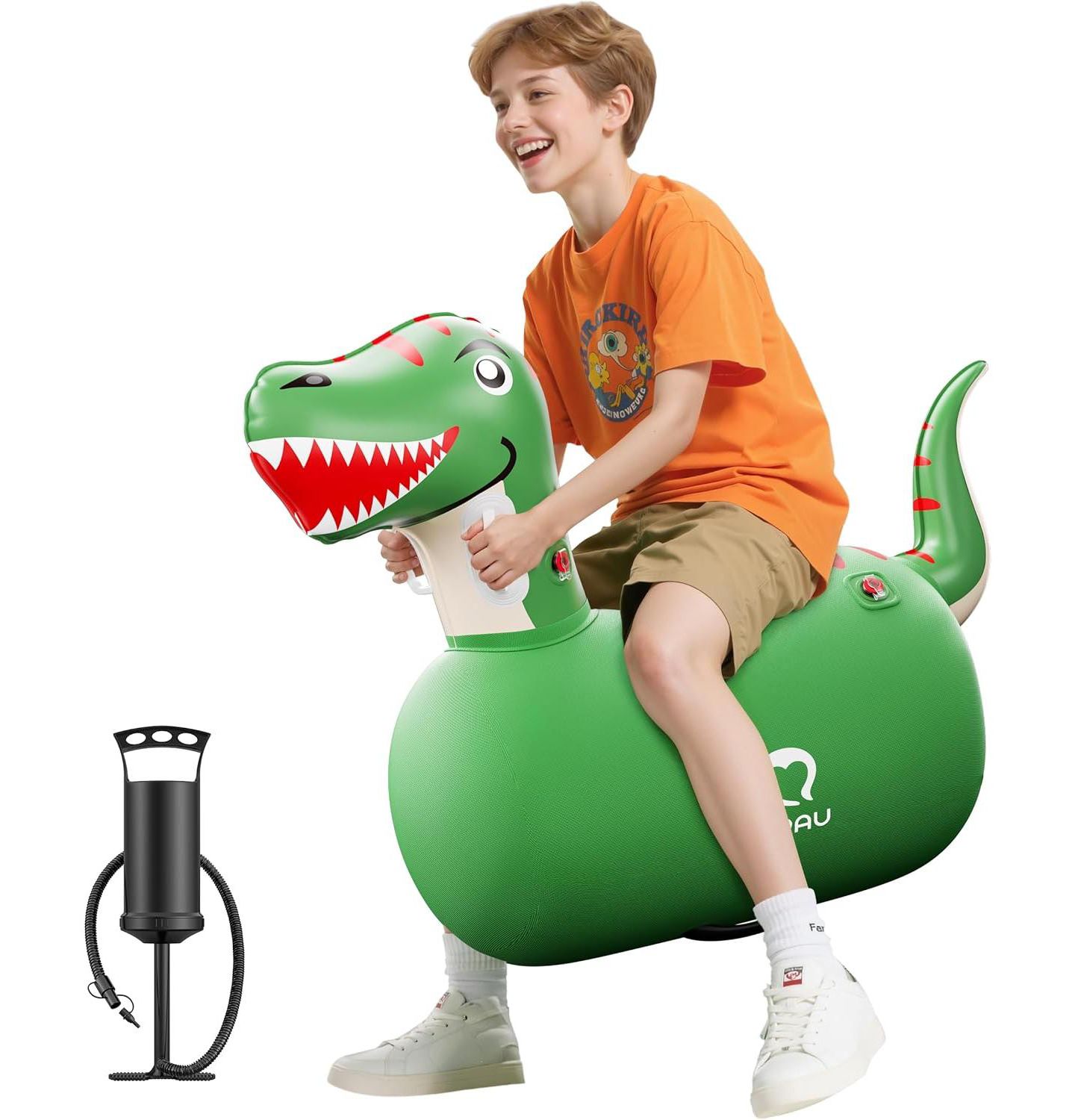 Детская игрушка QPAU Dinosaur Bouncing Horse, 48"L x 18"W x 36"H, 220 lbs Load Capacity, Ride-On Bouncy Animal Hopper, Ages 8+, цвет: Зелёный — фото 1