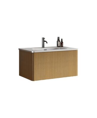 Floating Bathroom Vanity with Integrated Ceramic Sink and Push Open Drawer, Wall Mounted for Small Bathroom