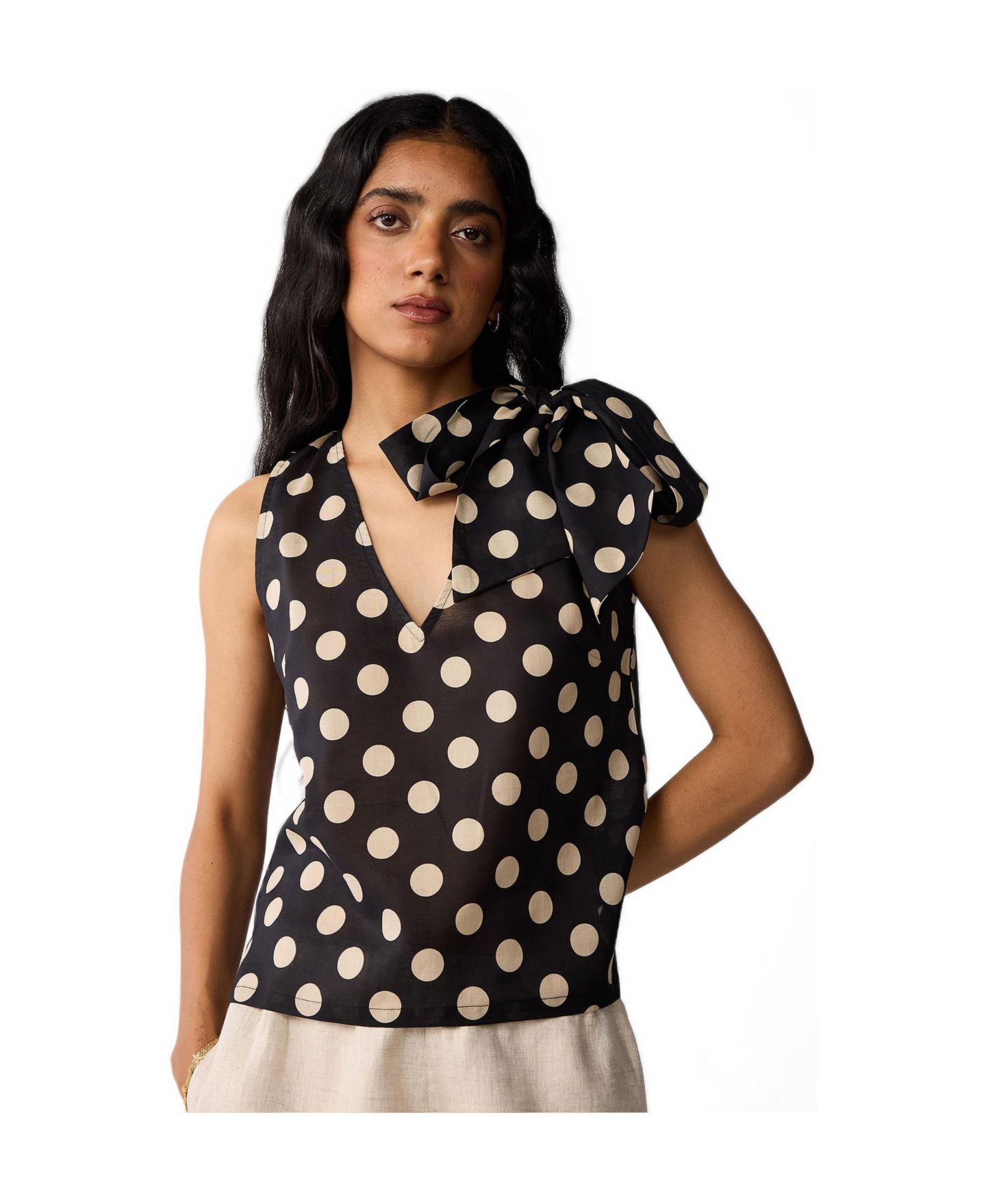 Женский топ Reistor Regular V-Neck Polka Dot with Bow Detail — фото 1