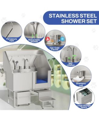 Zeus and Ruta Stainless Steel Pet Washing Station With Non Slip Mat For Cats Small Dogs Professional Grooming Bathtub Easy Clean