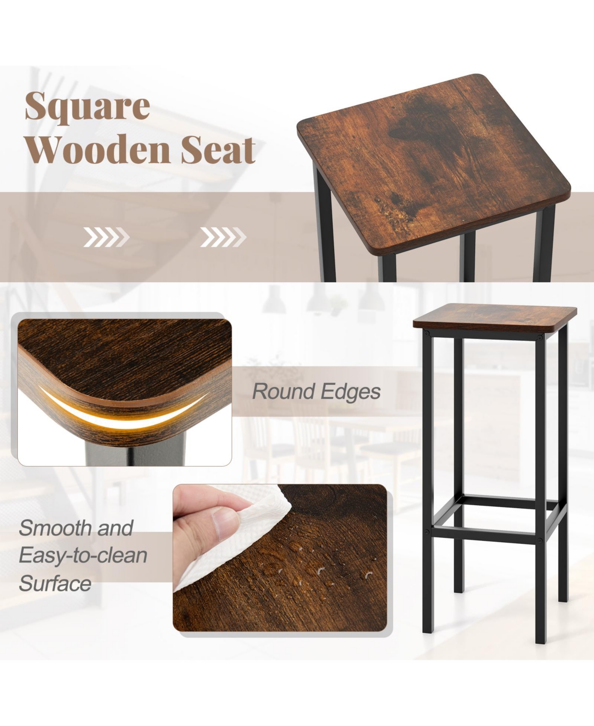 Sugift Counter Height Bar Stools Set of Two with Metal Legs and Footrest