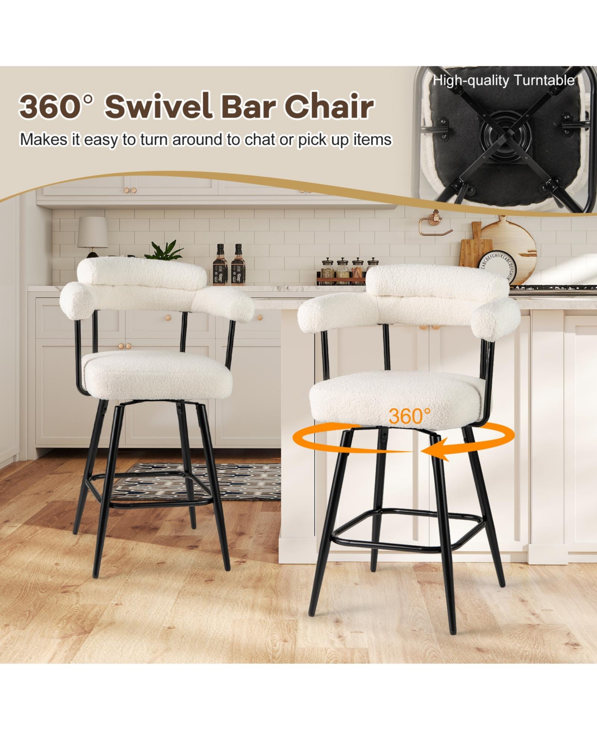 Sugift Swivel Counter Height Bar Stools Set of Two with Curved Back