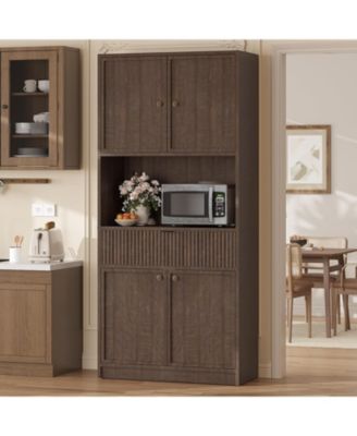 70" Tall Kitchen Pantry Cabinet with Doors, Fluted Drawer and Adjustable Shelves
