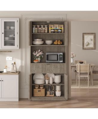 70" Tall Kitchen Pantry Cabinet with Doors, Fluted Drawer and Adjustable Shelves