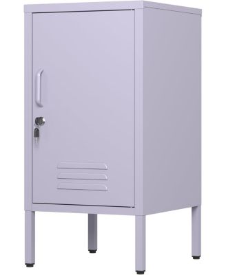 lockable metal nightstand with 2 adjustable shelves, modern side table with storage cabinet and door for bedroom or living room.