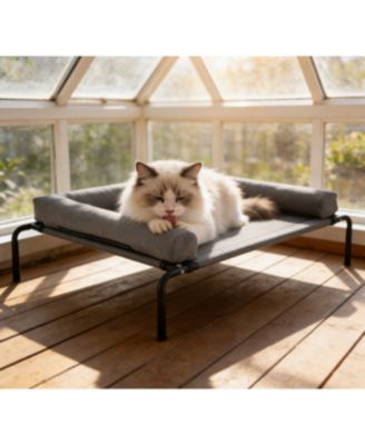 Zeus and Ruta Elevated Cat Bed for Large Cats Portable Raised Cat Cot with XL Gray Pillow Indoor Outdoor Use