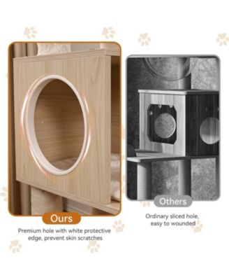 Cat Tree with Litter Box Enclosure, Hidden Washroom Litter Box Tree with Sisal Scratching Post and Soft Plush Perch, Wooden Cat Furniture