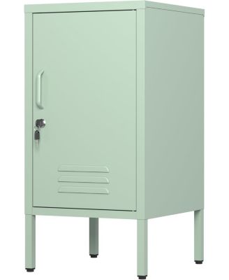 lockable metal nightstand with 2 adjustable shelves, modern side table with storage cabinet and door for bedroom or living room.