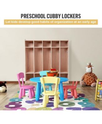 5-Section Glazed Coat Locker Storage Cabinet, 5 Large Cubbies with Hooks And 10 Small Cubbies, Classroom Coat Locker with 4 Hidden