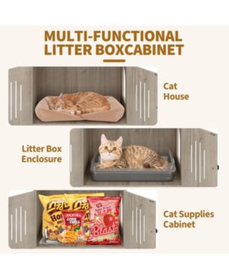 Cat Tree, 66.9-Inch Cat Tower with Litter Box Enclosure, with Hammock, Washable