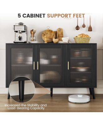 Sideboard Buffet Cabinet Set of 2, 48"  Buffet Cabinetwith Ribbed Glass Doors, Modern  Dining Room Sideboard for Kitchen and Dining