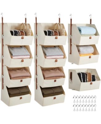 4 tier hanging closet organizer with non woven fabric shelves and collapsible baskets-space saving storage for bedroom, dorm, or RV.