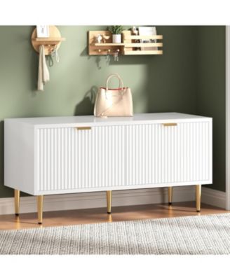 Shoe Storage Bench for Entryway, Modern Fluted Shoe Cabinet with Storage, Compact Wooden Mudroom Bench for Hallway, Foyer, Entrance