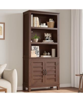 Bookcase with Door 5 Tier Storage Bookshelf Wooden Farmhouse Bookshelves Rustic Vintage Etagere Cabinet for Home Office,Living Room,Bed