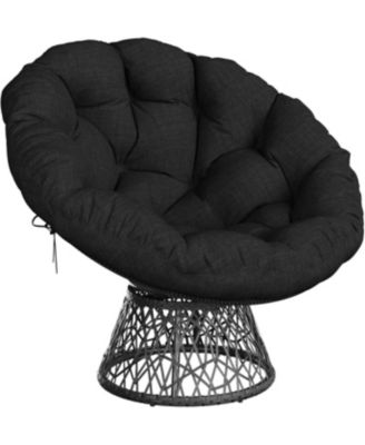 37" Wicker Ergonomic Papasan Chair with Extra Thick Fabric Cushion and Steel Frame