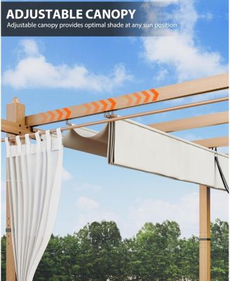 10x13 Ft Retractable Outdoor Pergola with Canopy and Side Mesh, Upgraded Wood-Grain Aluminum Pergola, Modern Pavilion for Backyard, Patio