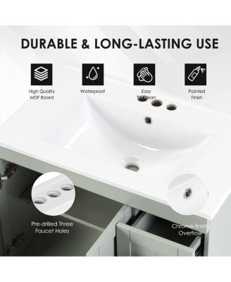 30" Bathroom Vanity with Ceramic Sink, Solid Wood Frame, Pull-Out Drawers, Adjustable Storage, Soft Close Slides