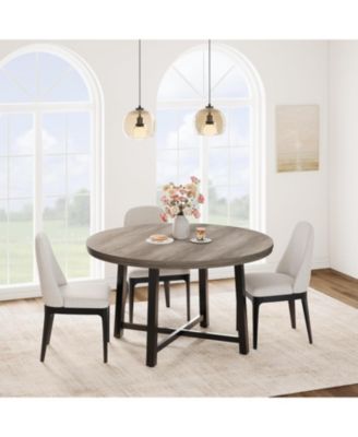 47" Round Dining Table for 4, Kitchen Dining Room Table with Sturdy Metal Frame, Wood Circle Kitchen Table for Space Saving