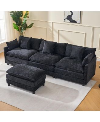 108 Inch L Shaped Modern Modular Sectional Sofa with Ottoman Chenille Cloud Couch 4 Seat Deep Seat Pillow Top Arms