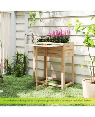 Wooden Raised Garden Bed with Legs and Foldable Side Table