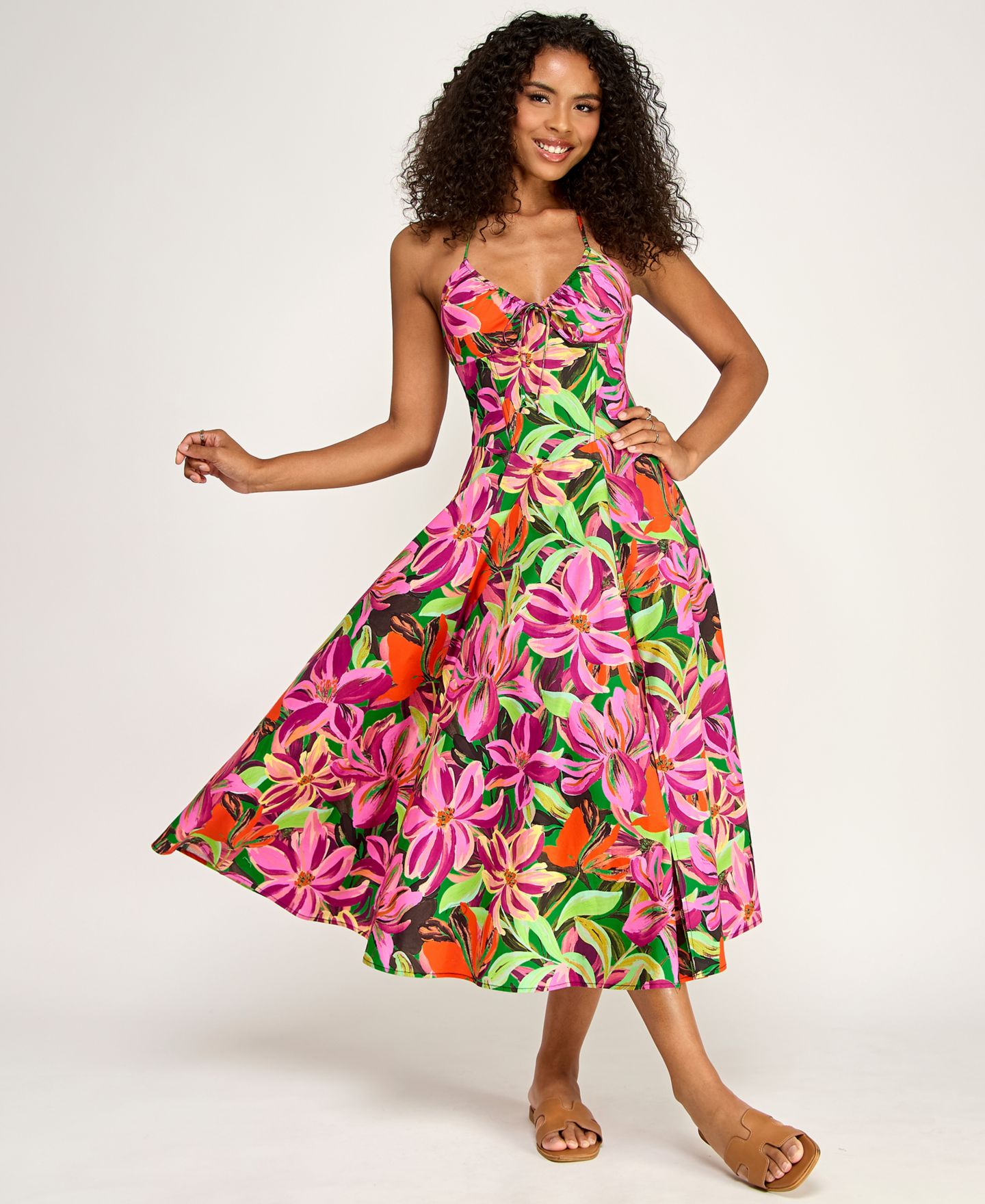 Женское платье KATIA RAE Juniors' Printed Halter Midi, цвет: Чёрный / Разноцветный — фото 2