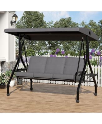 3-Seater Outdoor Swing with Adjustable Canopy, Thick Cushions, Cup Holders, Weather-Resistant Steel Frame, Patio Bench for Garden