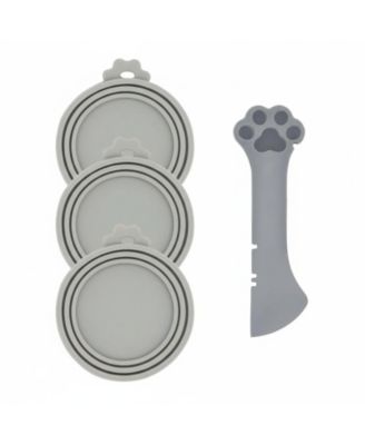 3 Pet Food Can Lids and 1 Spoon Silicone Universal Airtight Reusable Pet Can Opener Spatula