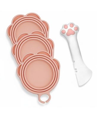 3 Pet Food Can Lids and 1 Spoon Silicone Universal Airtight Reusable Pet Can Opener Spatula