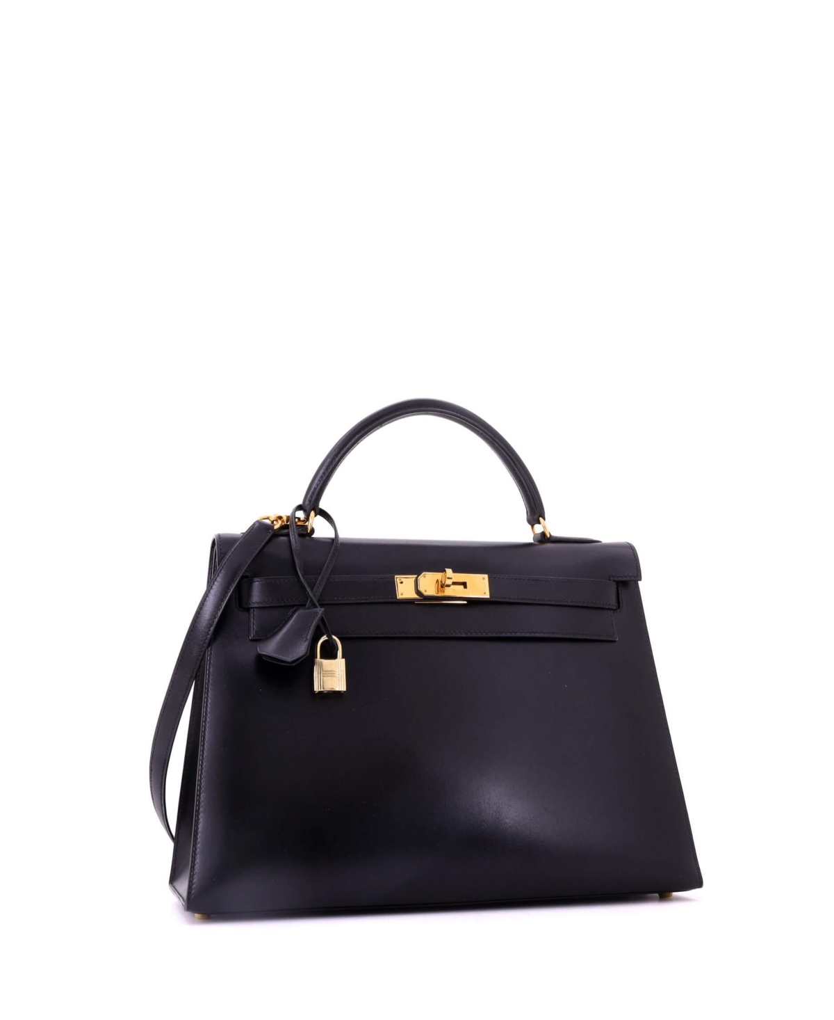 Pre-Owned HERMES Kelly 32 Handbag Black Box Calf with Gold Hardware
