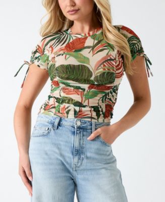 GUESS Women's Short-Sleeve Amaya Shirred Top - Macy's
