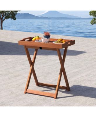 Folding Outdoor Tray Table with Removable Serving Top, 24.5 x 19.5 x 27 in