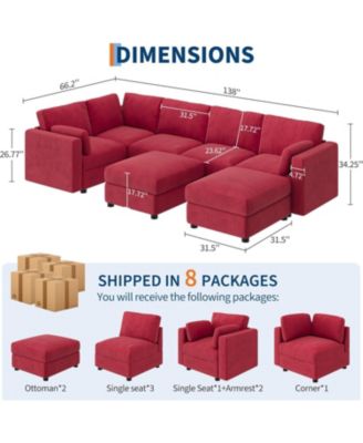 Modular Sectional Sofa- 7-Seater L-Shaped Couch with Movable Ottoman- Convertible Chenille Sofa