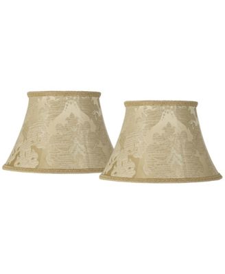 Set of 2 Bell Print Lamp Brocade Large 10" Top x 17" Bottom x 11" High Spider Harp and Finial Fitting