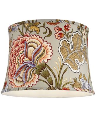 Set of 2 Drum Print Lamp Shades Sage Green Medium 14" Top x 16" Bottom x 11.5" High Spider Harp and Finial Fitting