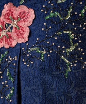 Adrianna Papell Embroidered Jacquard Floral Beaded Fit And Flare Dress -  Macy's