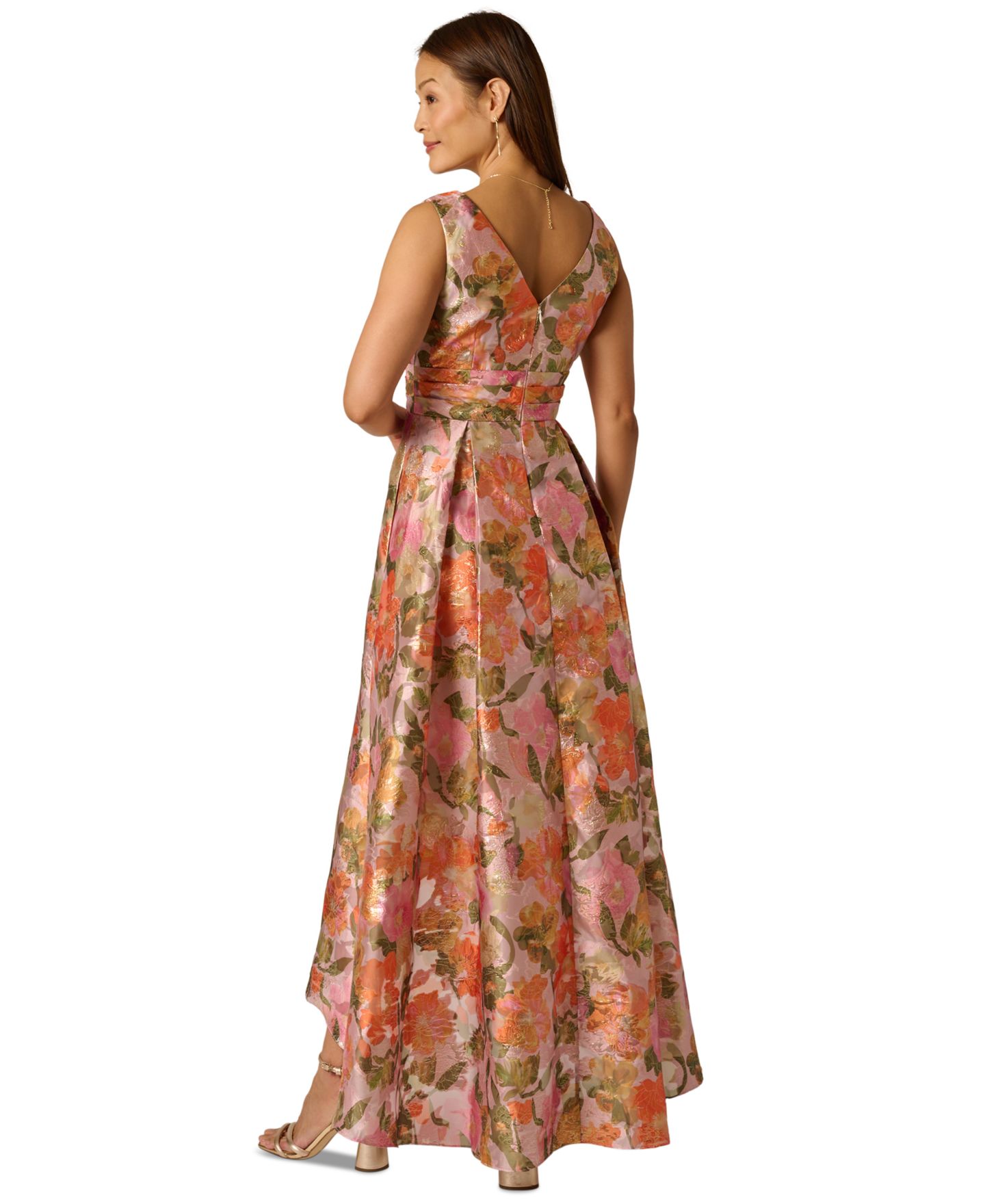 Женское платье Adrianna Papell Adrianna Papel Metallic Floral Jacquard High-Low Gown, цвет: Жёлтый / Оранжевый разноцветный — фото 4