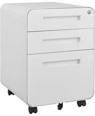 3 Drawer File Cabinet with Lock, Under Desk Mobile Metal Filing Cabinet for Home Office